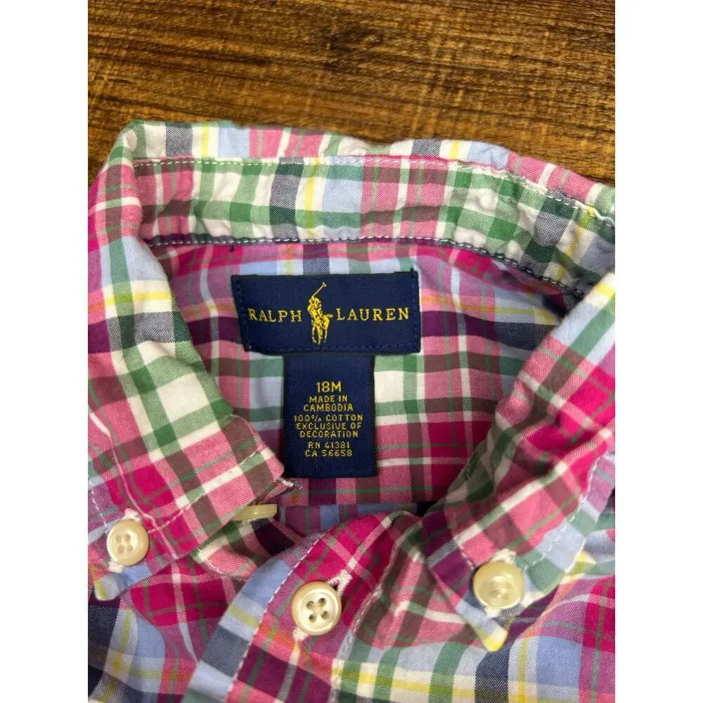 RALPH LAUREN Boy’s (2) Plaid Button Down Ling Sleeve Shirts / Size: 18 Months